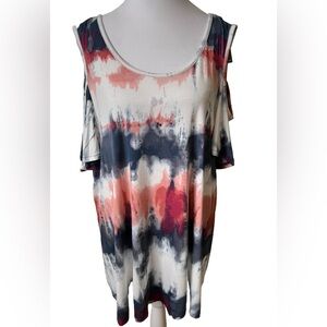 NWT LANE BRYANT Blue & Pink Tie Dye Cold Shoulder Blouse With Tie Back 18/20 2x